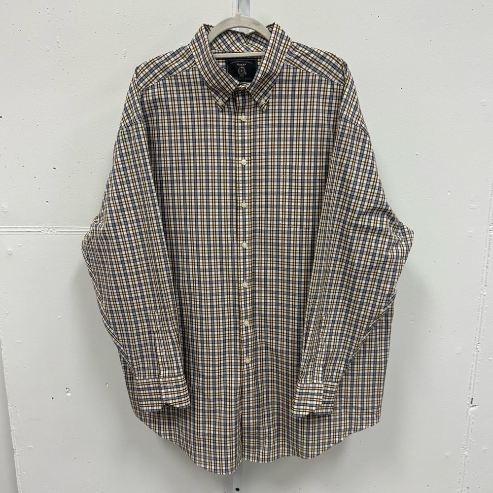 Maker & Company Mens 2XB Plaid‎ Button Down Shirt 100% Cotton Long Sleeve Multi